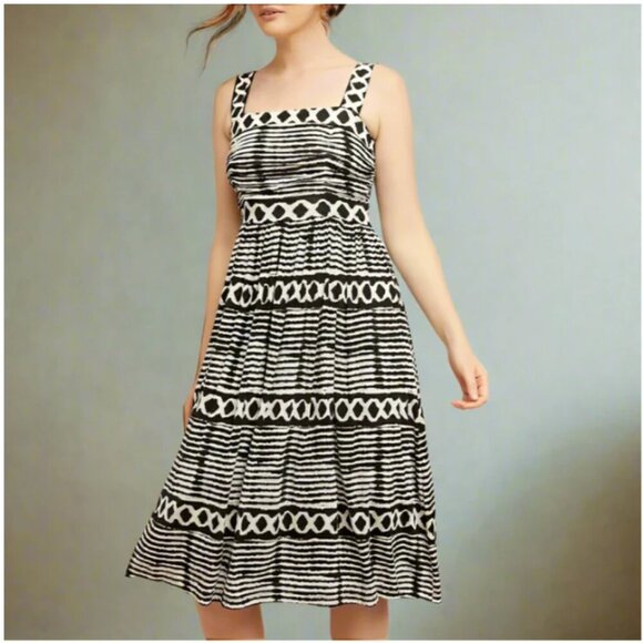 Tracy Reese x  Square Neck Midi Dress Small Petite Black Straps A-Line Tulle - Picture 1 of 8